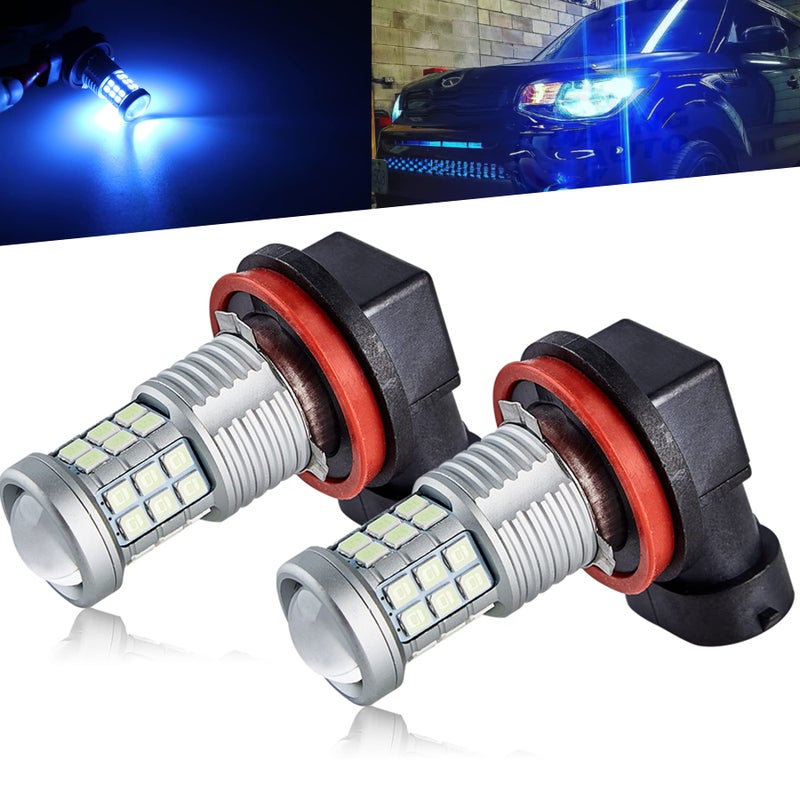 KISLED Super Bright 3000lm H8 H11 LED Fog Lights Bulbs DRL High Power 3030 Chips with Projector Lens Replacement for Cars Trucks, Ice Blue - Image 1